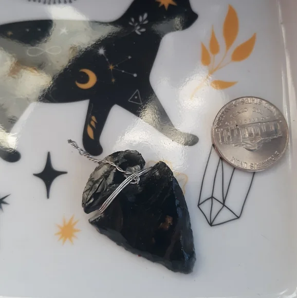 💥Obsidian vintage arrowhead prepped for jewelry! Big and beautiful! - Picture 3 of 6